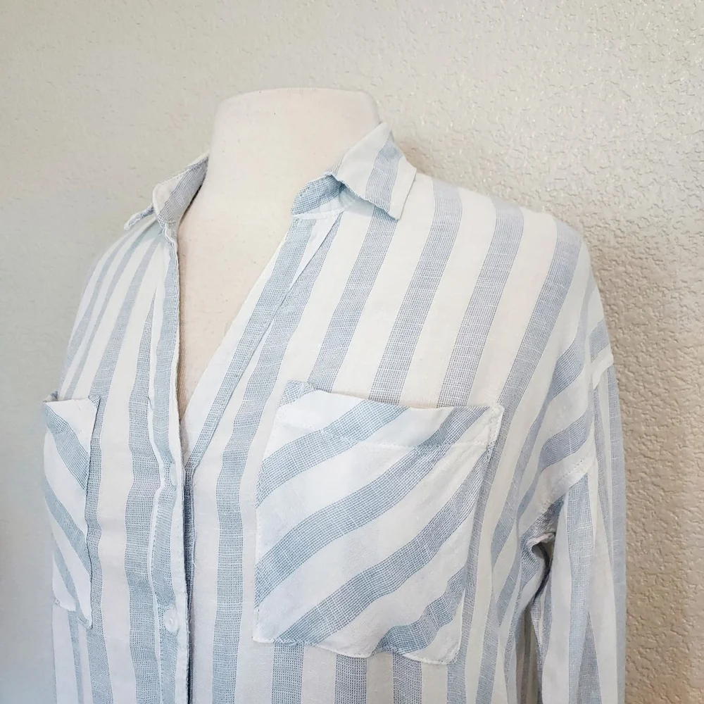 Thread & Supply Blue & White Striped Button Up Size XS - Picture 5 of 11